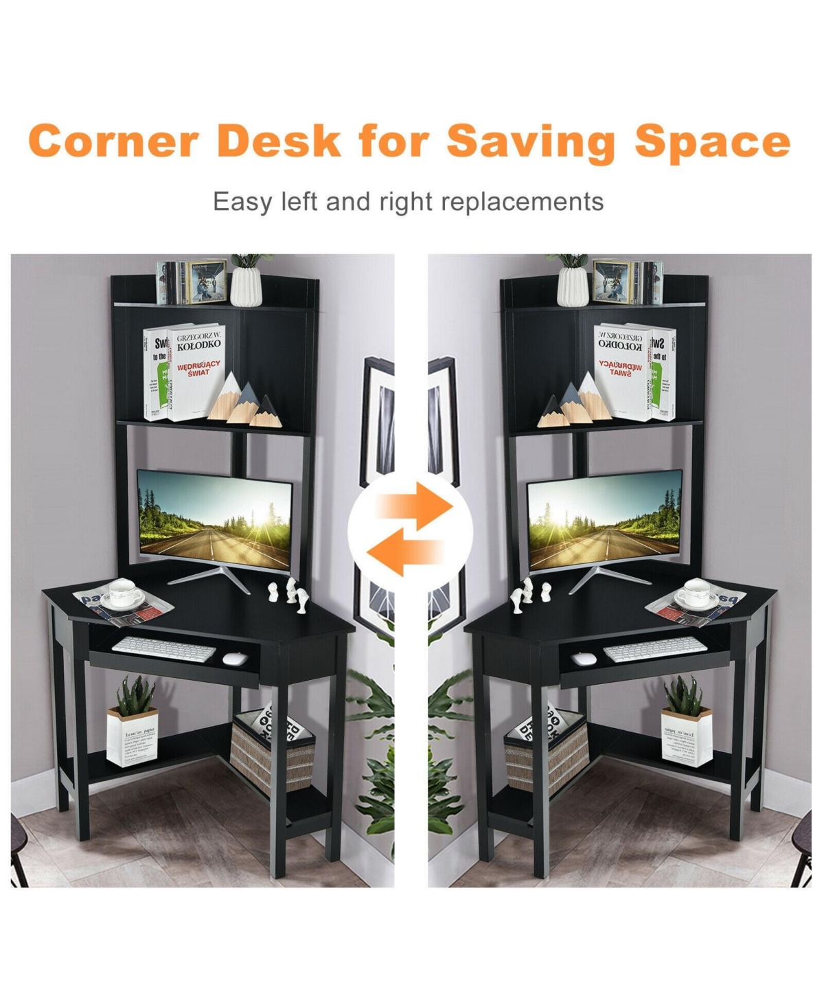 Gouun Corner Computer Desk with Hutch and Storage Shelves