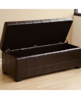 Dark Brown Full Leather Storage Bench Ottoman With Dimples