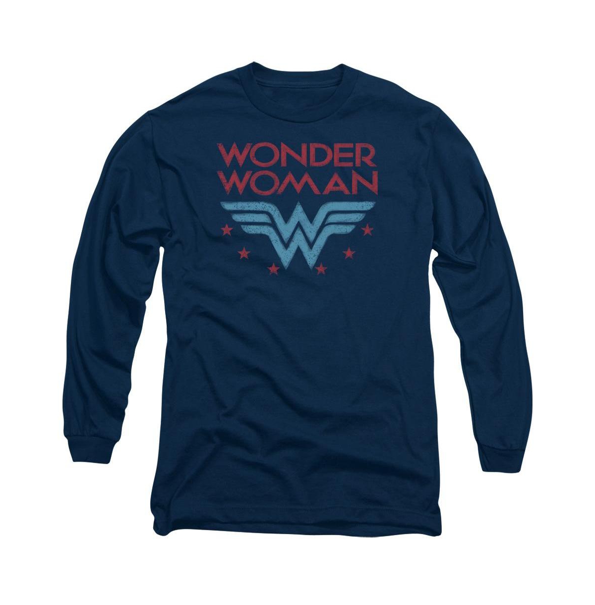 Men's Dc Comics Wonder Woman Wonder Stars Long Sleeve Adult Tee / T-Shirt - Navy