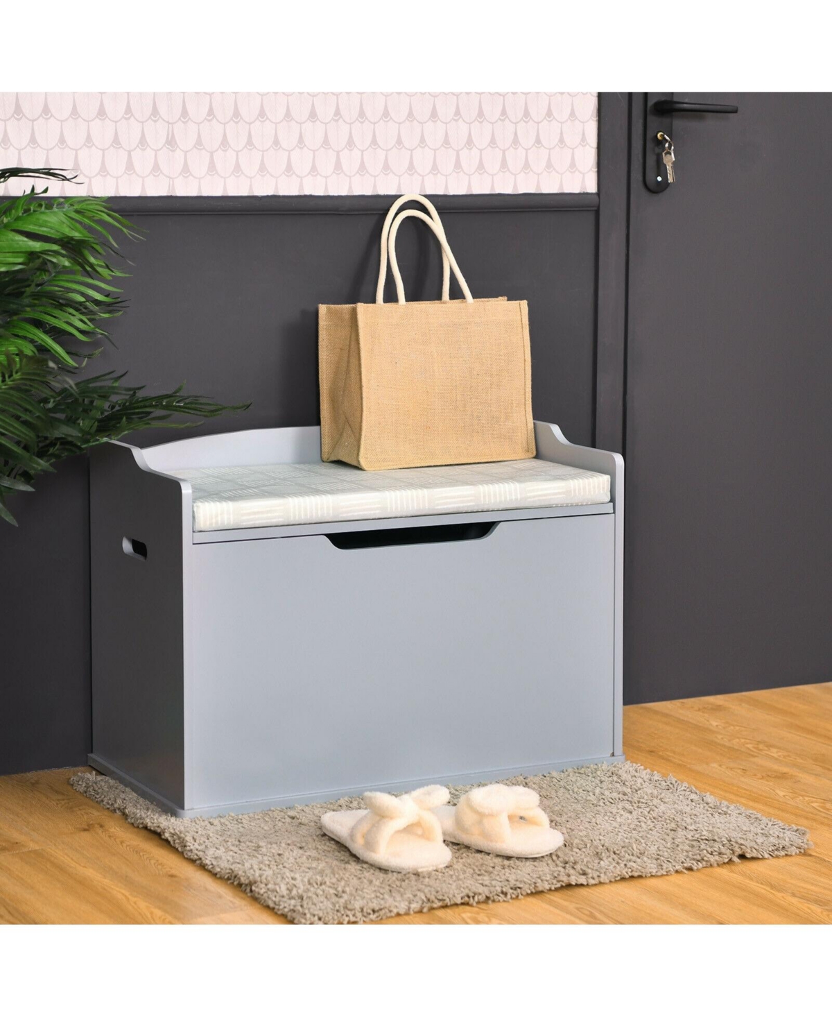 Gouun Kids Toy Wooden Flip-top Storage Box Chest Bench with Cushion Hinge