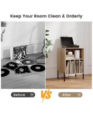 Record Player Stand with Record Storage Shelf and Charging Station