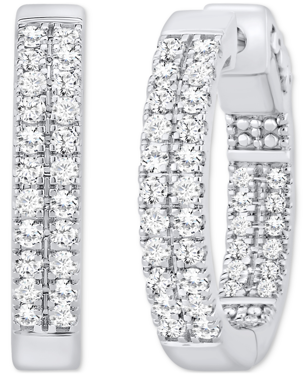 Macy's Diamond Double-row Small Hoop Earrings (1 Ct. T.w.) In 10k White Gold, 0.7" In White