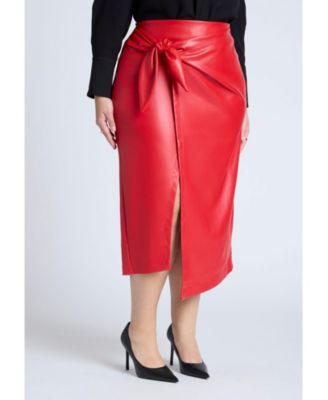 Women's Wrap Front Faux Leather Midi Skirt