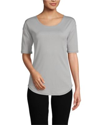 Women's Supima Micro Modal Elbow Sleeve Balletneck Curved Hem Top
