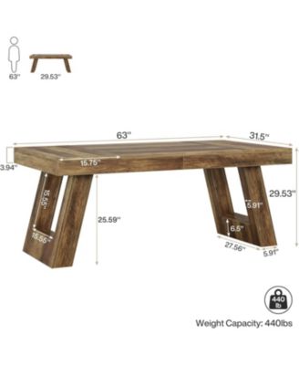 63 Inches Wood Executive Desk, Large Home Office Desk with Double Pedestal, Industrial Computer Desk Study Writing Table