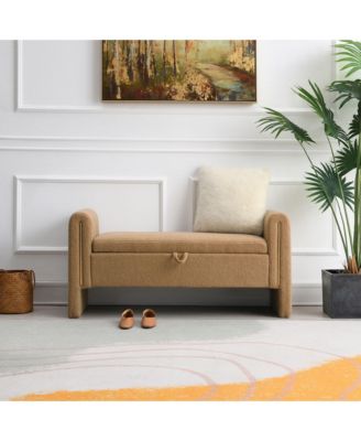 Modern Teddy Bed End Bench with Storage and Arms, Upholstered Foot Rest Stool, Comfy Vanity Bench