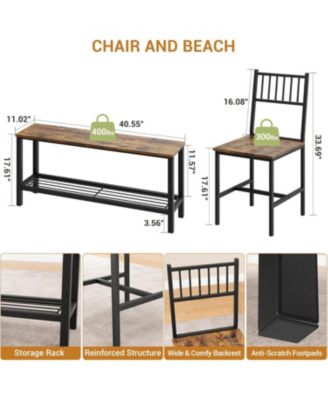 Kitchen Table Chairs Set for 4 with 2 Chairs and Bench, 4 Pieces Dining Table Set with Storage Rack & Metal Frame, Kitchen Table Set with for Small Space, Apartment