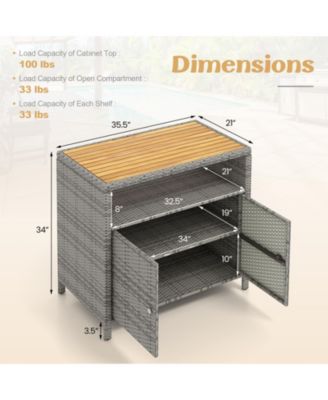 Rattan Storage Cabinet with Acacia Wood Countertop for Poolside Deck and Patio