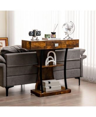 Console Table with Drawer and 2-Tier Shelves for Entryway Living Room