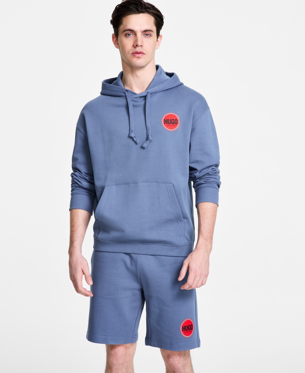 Men's Dicrincio Relaxed Fit Long Sleeve Logo Graphic Hoodie - Open Blue