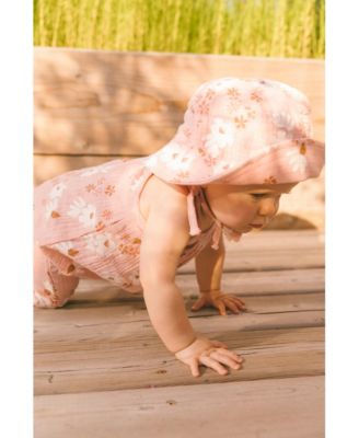 Baby Girls Printed Muslin Bucket Hat Pink And White Flowers