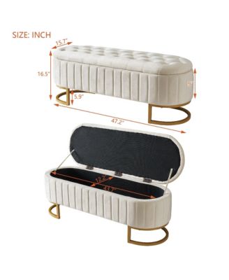 Elegant Velvet Upholstered Storage Ottoman Bench with Sturdy Metal Legs for Bedroom or Living Room-The Pop Home