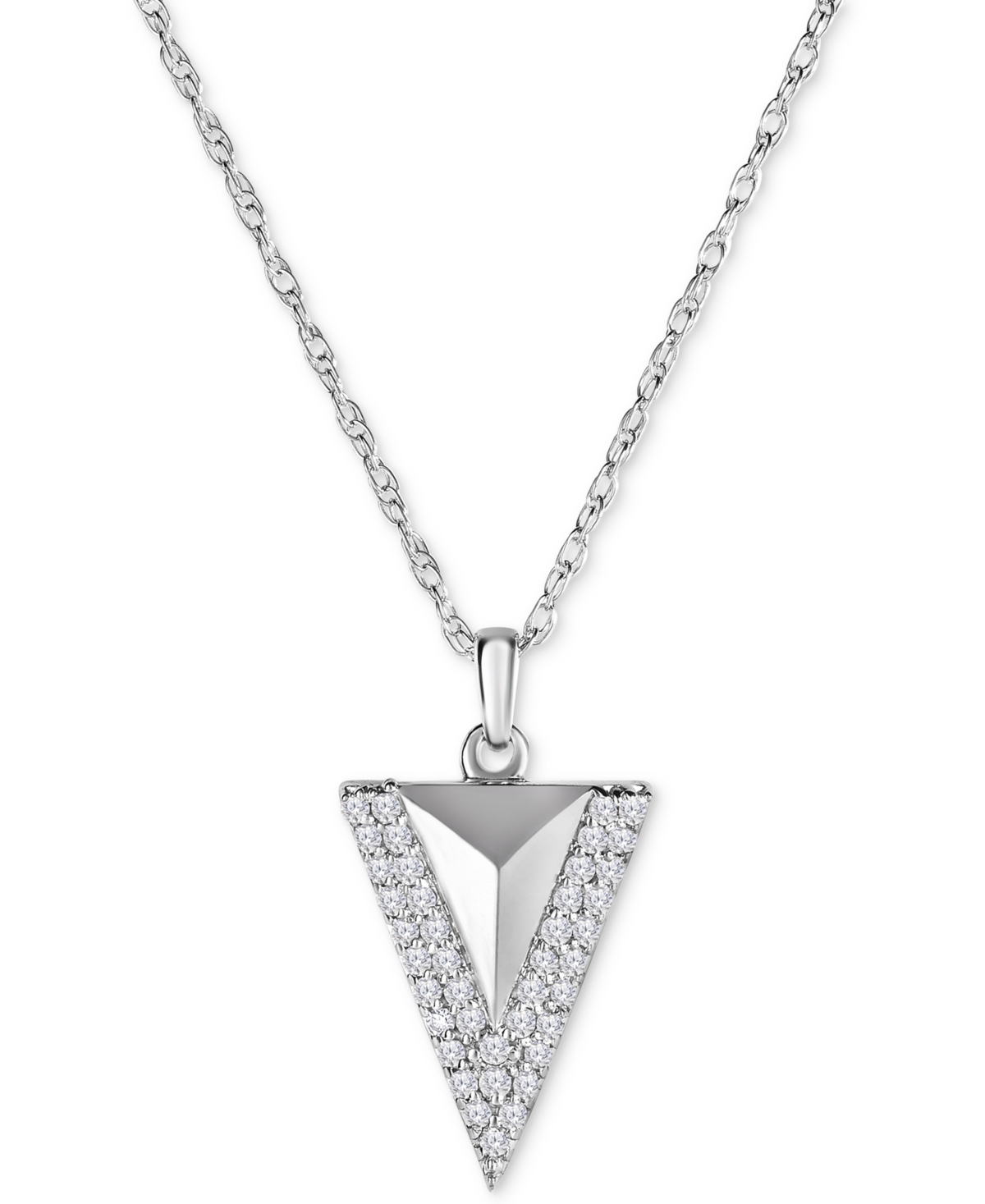 MACY'S DIAMOND PAVE TRIANGLE 18" PENDANT NECKLACE (1/4 CT. T.W.) IN STERLING SILVER 