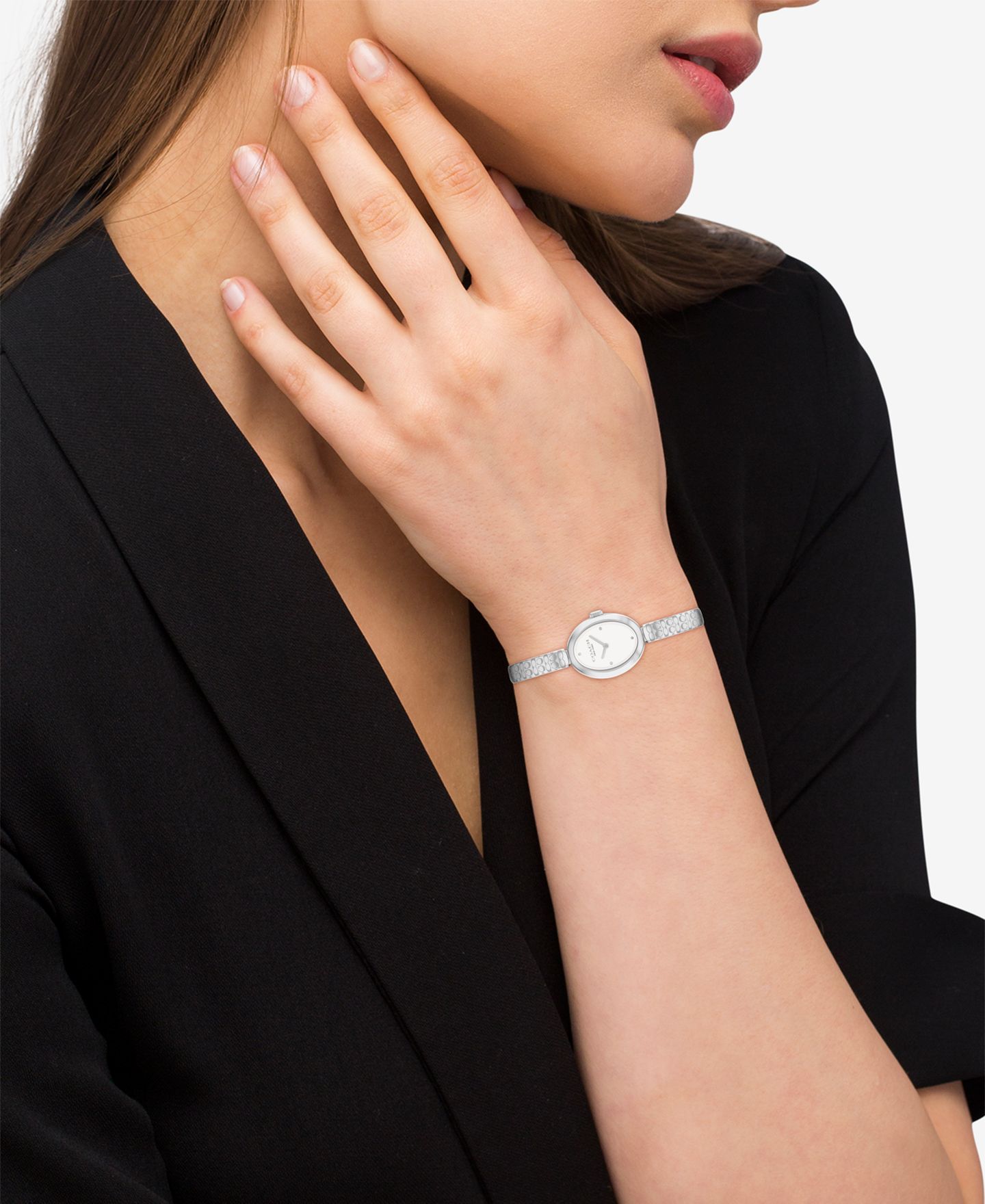 Женские часы COACH Sammy Silver Tone Stainless Steel Bangle Bracelet Watch, 22.5mm — фото 5