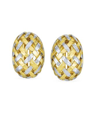 Half Hoop Woven Braided Dome Open Basket Weave Clip On Earrings Silver Gold Plated Brass