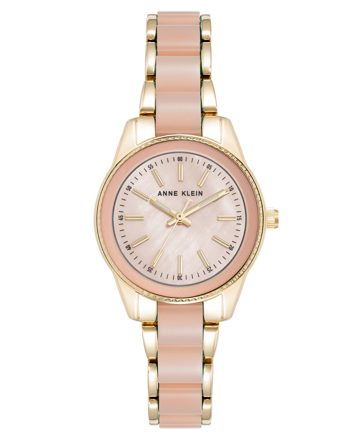 Anne Klein Women's Quartz Light Pink Pearlescent Acetate And Gold-tone Metal Alloy Link Bracelet Watch, 30mm