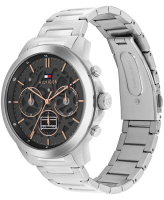 Men's Multifunction Silver Tone Stainless Steel Bracelet Watch, 43mm