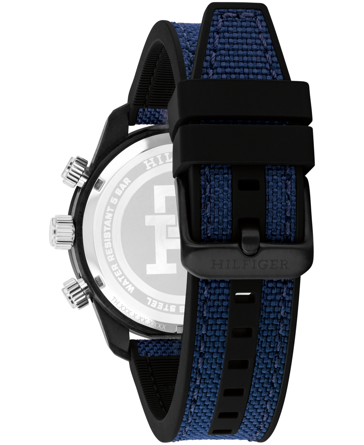 Tommy Hilfiger Men's Chronograph Blue Cordura & Black Silicone Strap Watch, 42mm In Navy