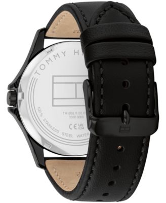 Men's Quartz Black Leather Strap Watch, 43mm