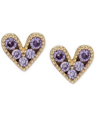 Macy's - Amethyst Bead Frame Heart Stud Earrings (5/8 ct. t.w.) in 14k Gold-Plated Sterling Silver