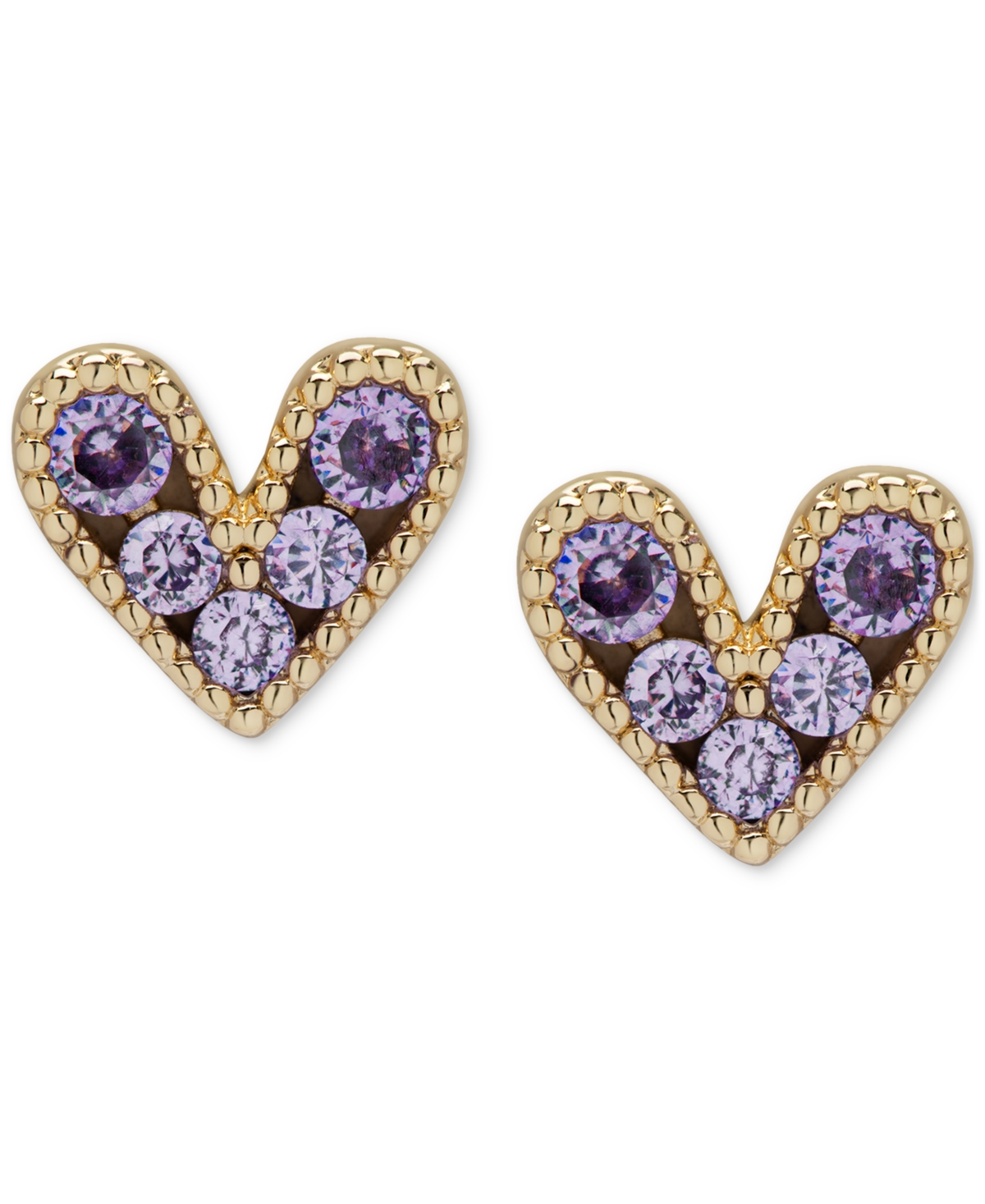 Macy's Amethyst Bead Frame Heart Stud Earrings (5/8 Ct. T.w.) In 14k Gold-plated Sterling Silver In Amethyst