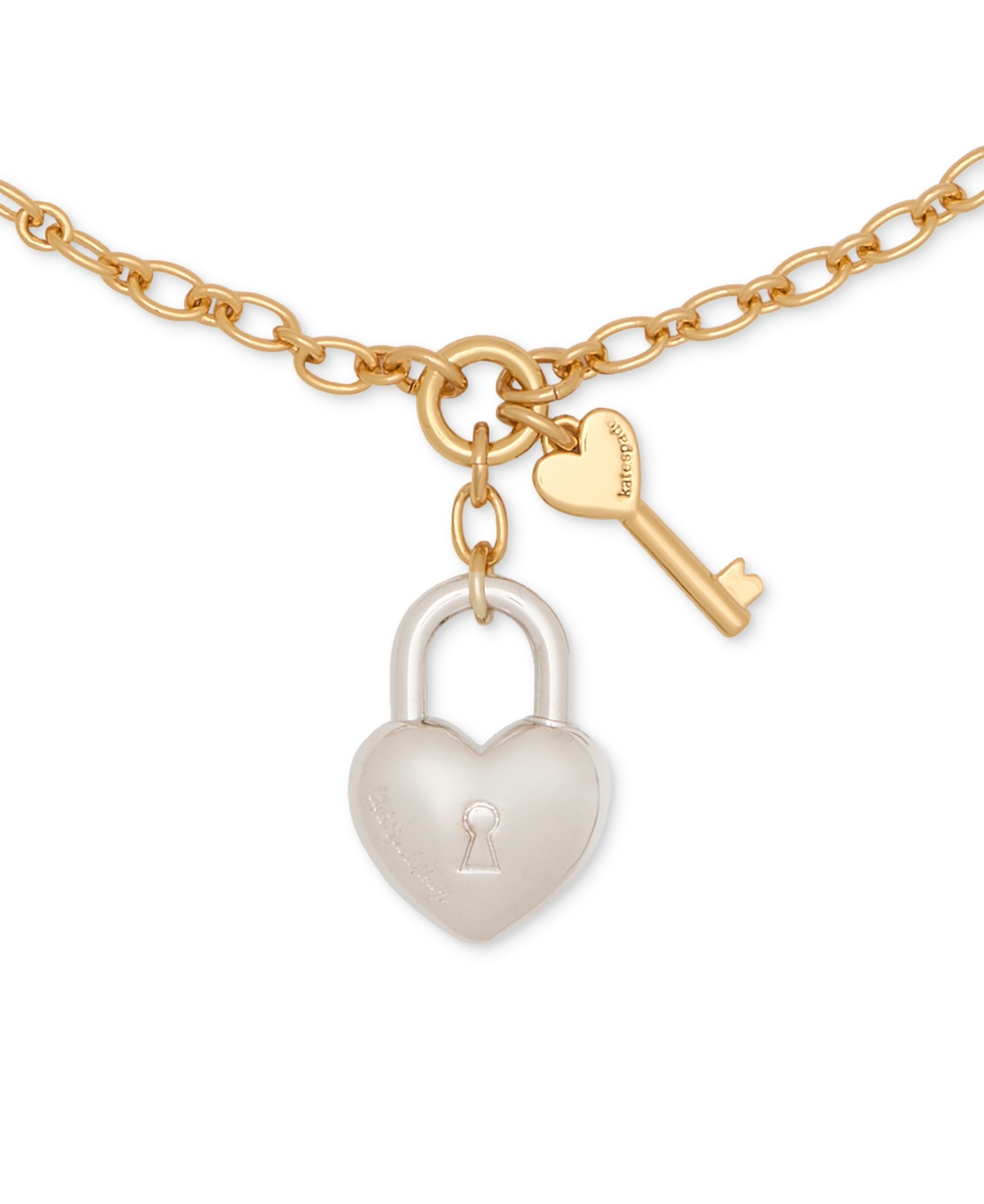 Kate Spade Two-tone Heart Lock & Key Statement Pendant Necklace, 16" + 3" Extender In Silver,gold