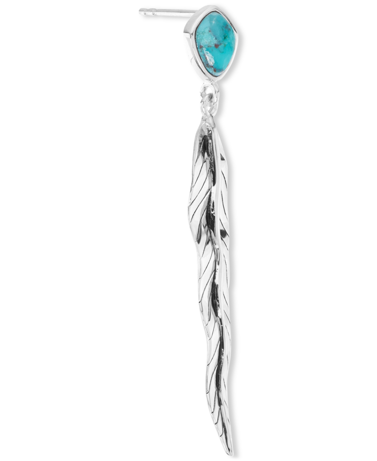 Macy's Turquoise & Feather Linear Drop Earrings In Sterling Silver In Turquoise