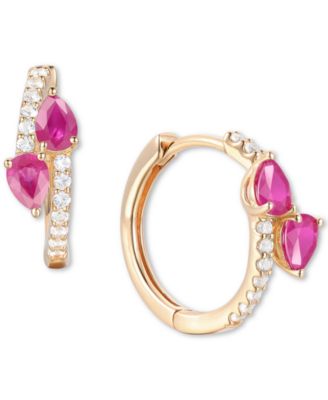 Macy's - Sapphire, Ruby or Emerald (3/4 ct. t.w.) & Diamond (1/5 ct. t.w.) Bypass Hoop Earrings in 14k Gold or White Gold