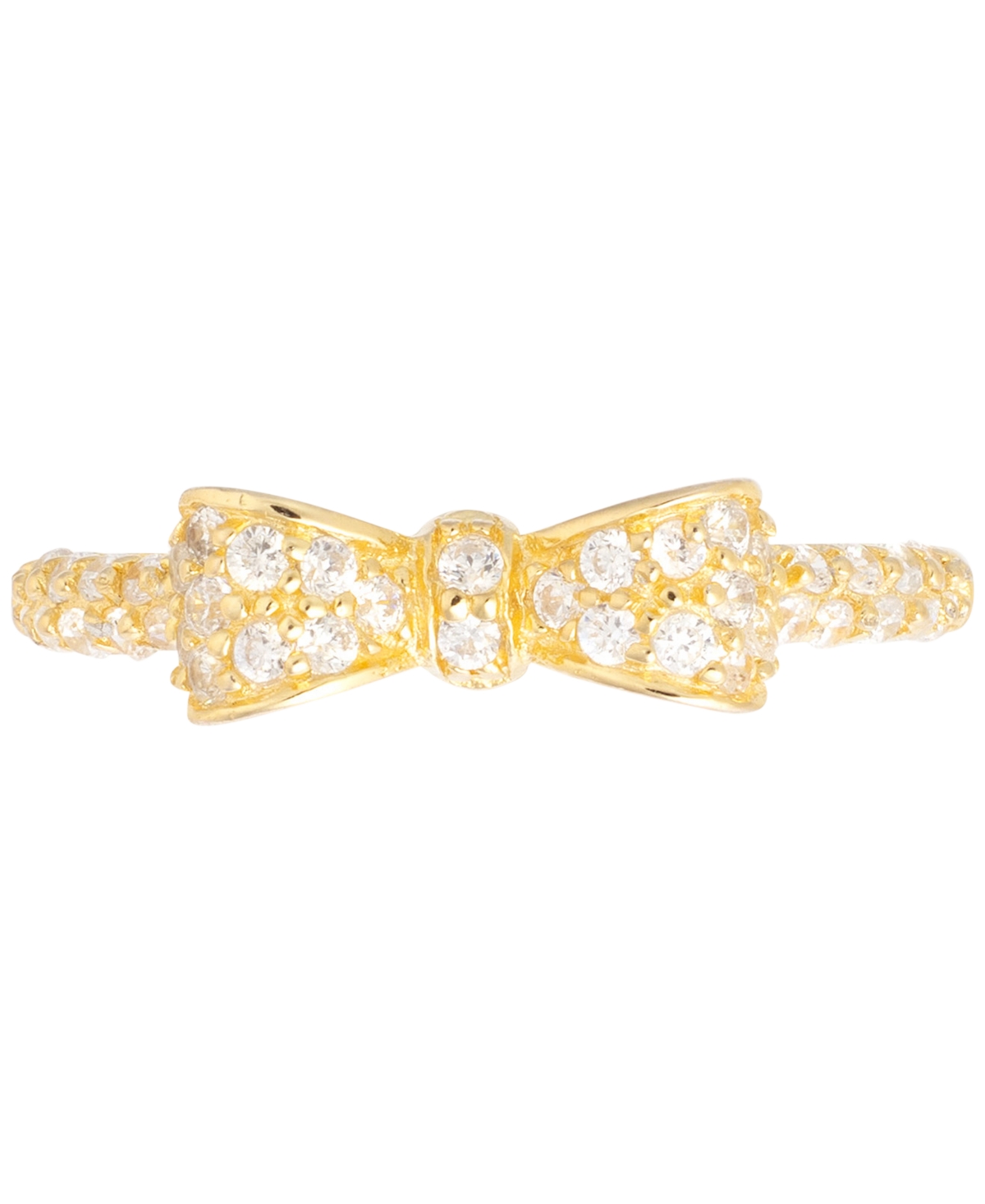 Macy's Cubic Zirconia Pave Dainty Bow Ring In 14k Gold-plated Sterling Silver In Gold