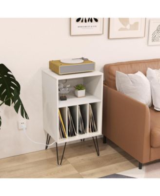Record Player Stand with Charging Station for Living Room Bedroom