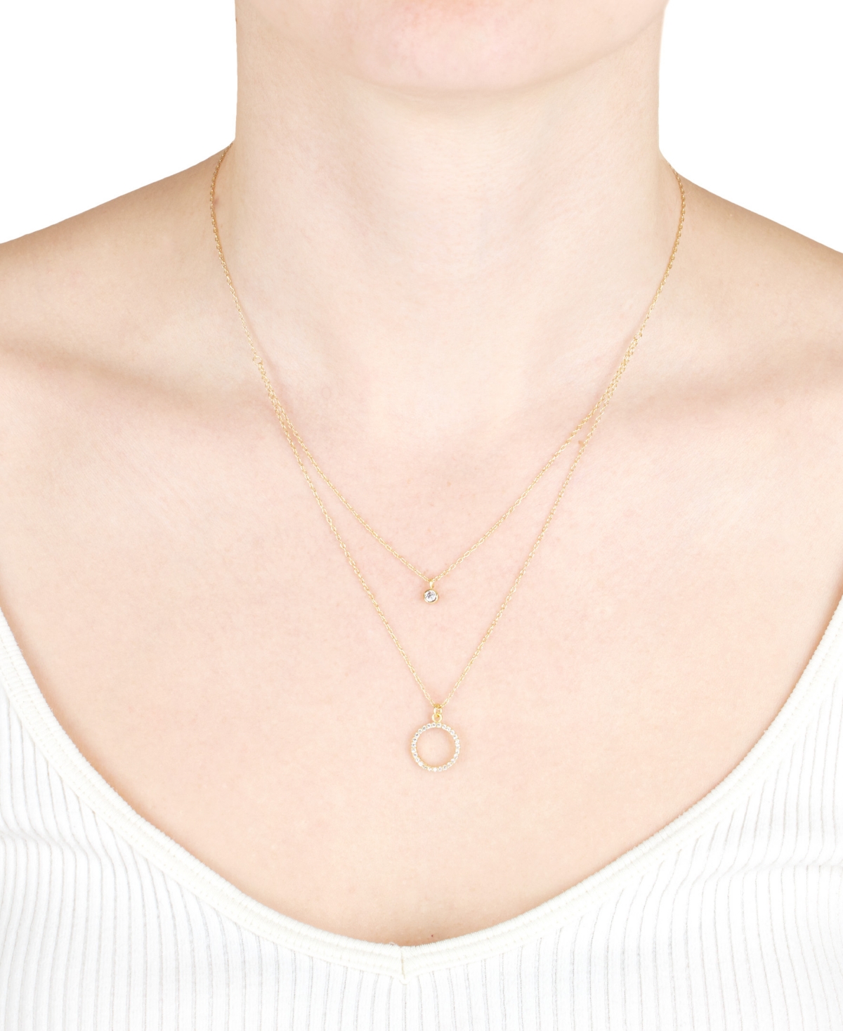 Macy's Cubic Zirconia Two-row Pendant Necklace In Sterling Silver Or 14k Gold Over Sterling Silver, 18" + 2 In Gold