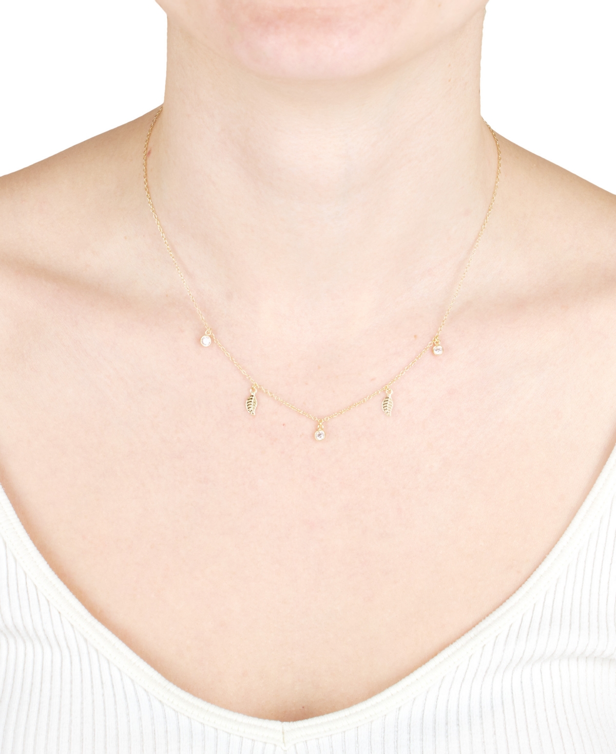 MACY'S CUBIC ZIRCONIA (5/8 CT. T.W.) & FEATHER CHARM NECKLACE IN 14K GOLD OVER STERLING SILVER 