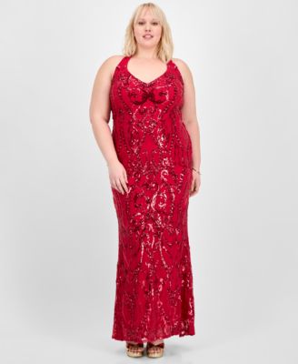 B Darlin - Trendy Plus Size Sequin Embellished Halter Gown