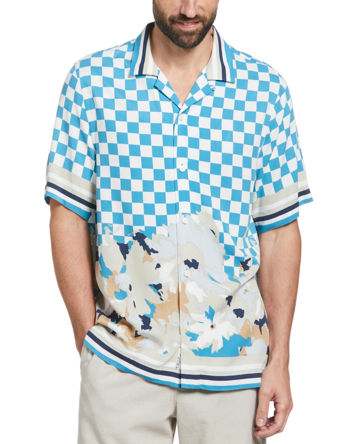 Men's Floral Check Shirt - Mosaic Blue