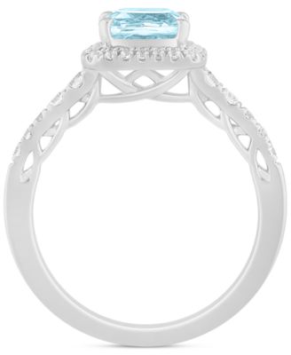 Aquamarine (1-1/4 ct. t.w.) & Diamond (1/2 ct. t.w.) Cushion Halo Bridal Set in 14k White Gold