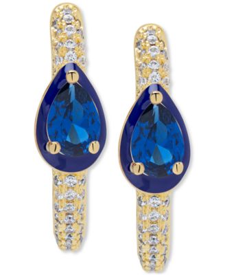 Macy's - Lab Grown Blue Spinel (1/4 ct. t.w.) & Lab Grown White Sapphire (1-3/8 ct. t.w.) Small Oval Hoop Earrings in 14k Gold-Plated Sterling Silver (Also in Amethyst & Lab Grown Pink Sapphire)