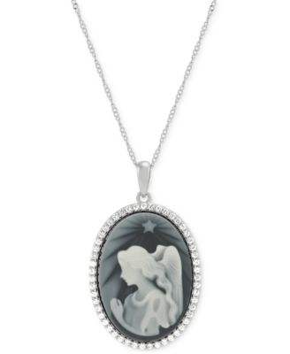Macy's - Shining Star Angel Cameo & Created White Sapphire (5/8 ct. t.w.) Pendant Necklace in Sterling Silver, 18" + 2" extender