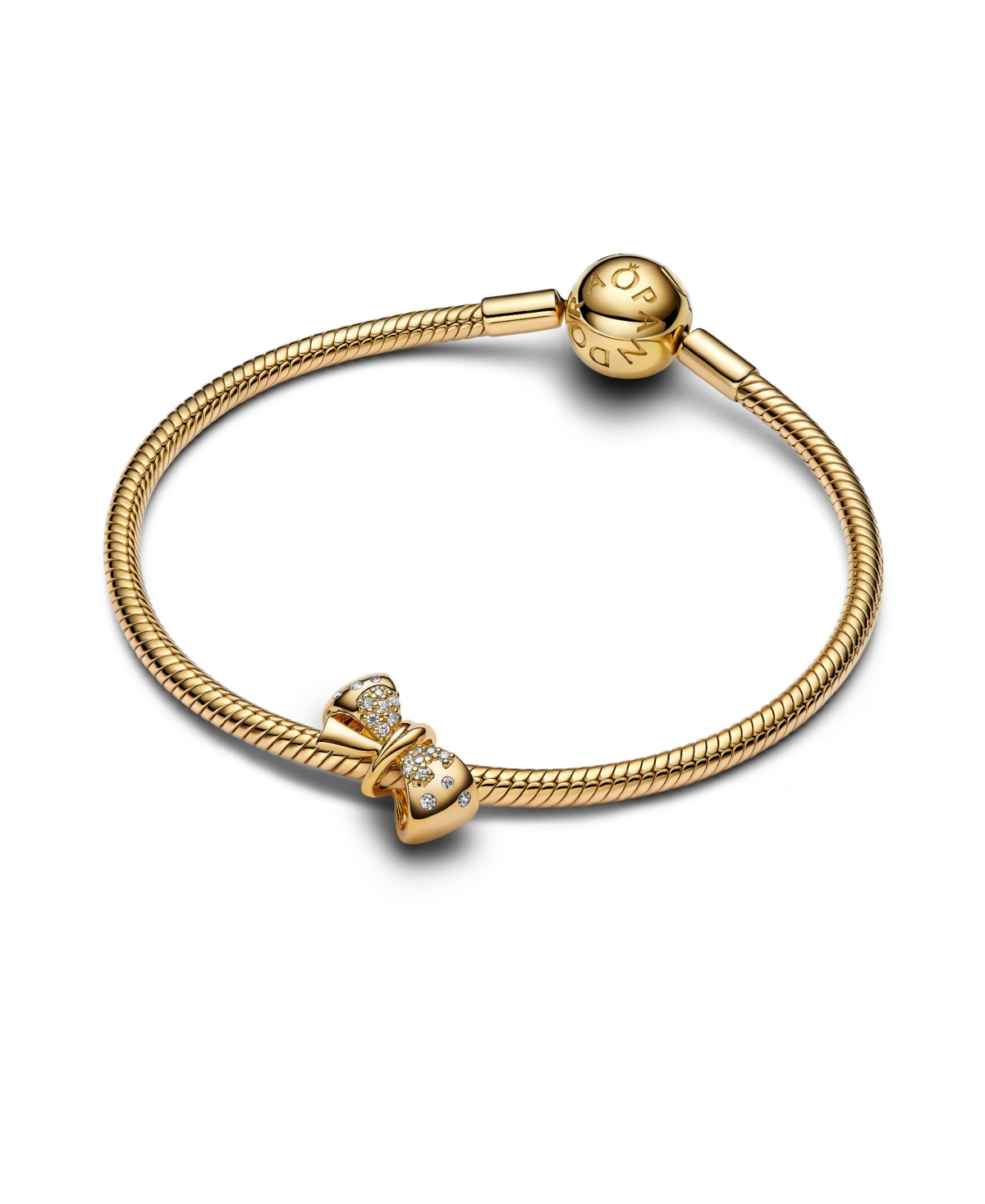 Pandora Gold-plated Sparkling Bow Charm In Sterling Silver