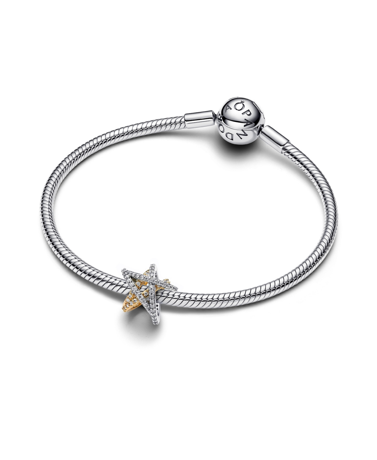 Pandora Two-tone Sparkling Crossover Star Charm In Two-tone