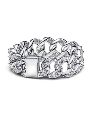 Sterling Silver Pavé Cuban Chain Ring
