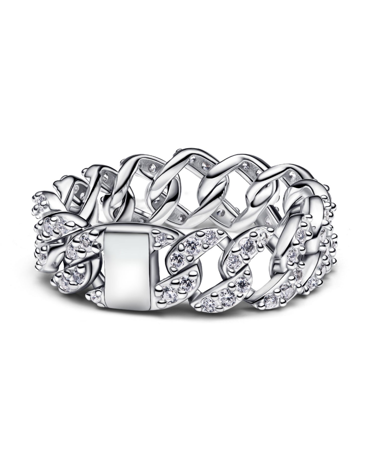 Sterling Silver Pav&eacute; Cuban Chain Ring