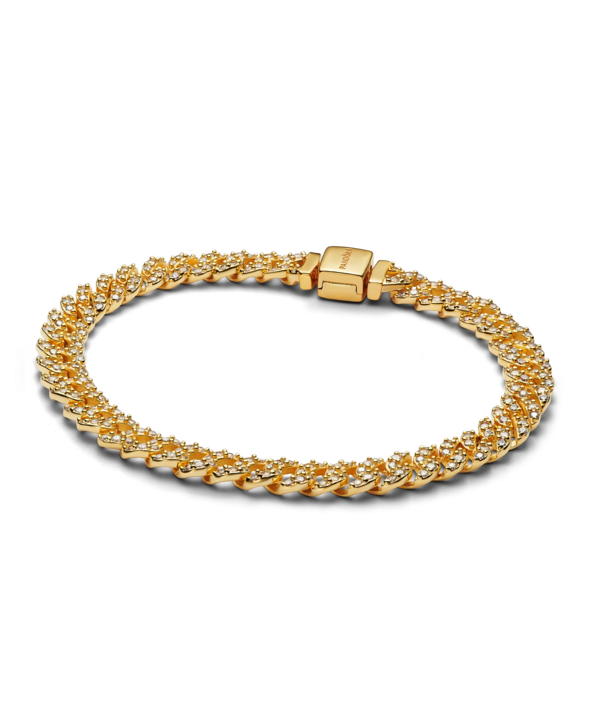 Pandora Gold-plated Pave Cuban Chain Bracelet In Gold