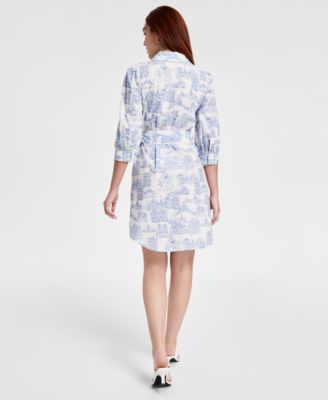 Women's Belted Button-Front Knee length Dress