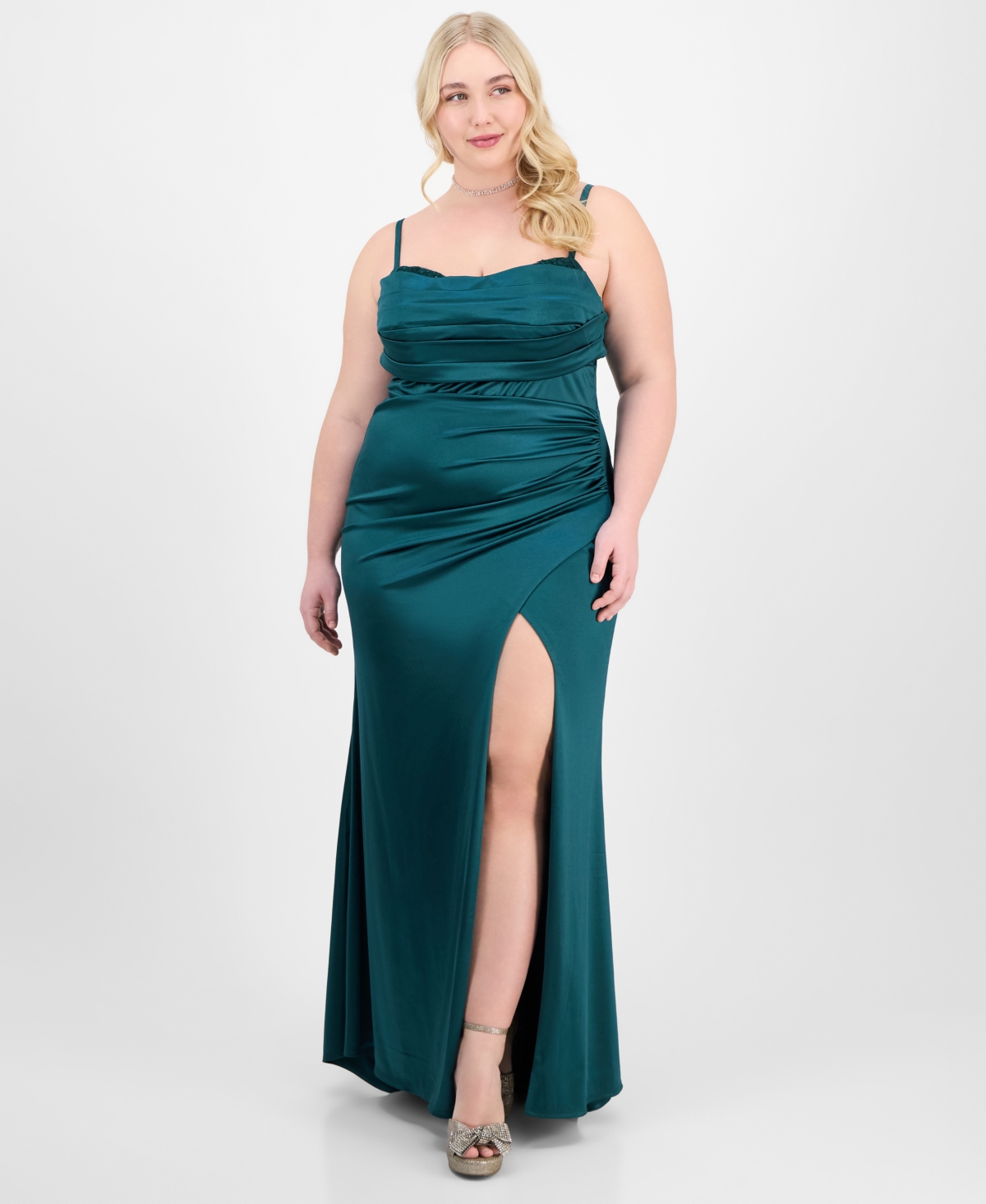 Trendy Plus Size Drape-Neck Sleeveless Gown, Created for Macy's - Dark Green