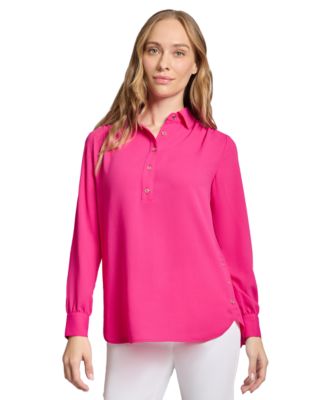 売れ筋商品|||ジョーンズニューヨーク カットソー トップス レディース Women's 3 Quarter Sleeve Notch Neck Popover Dotted Blouse Azalea Jones New York Long Sleeve Shirttail Side Button Popover