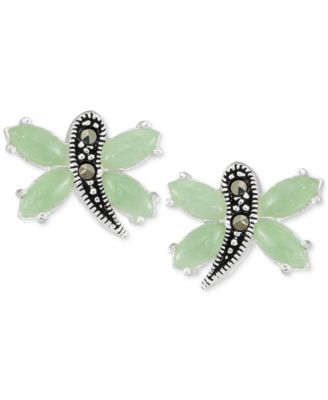 Macy's - Marcasite & Jade Butterfly Stud Earrings in Sterling Silver