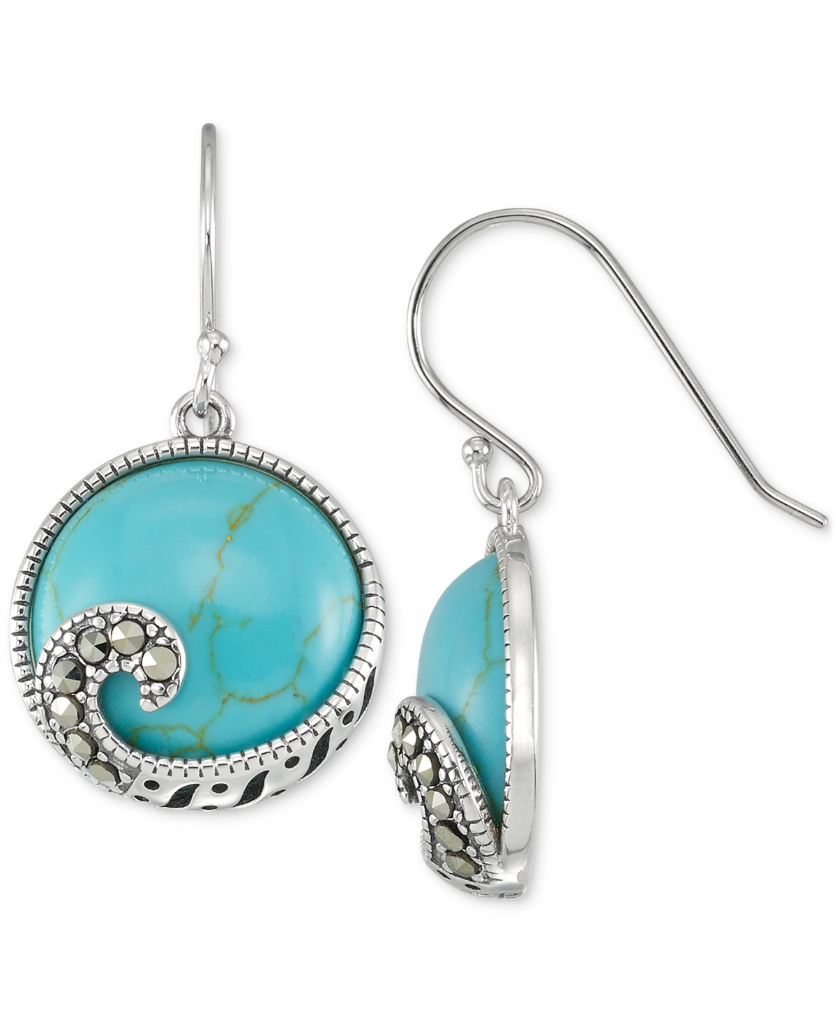Macy's Marcasite Swirl & Synthetic Turquoise Drop Earrings In Sterling Silver In Turquoise
