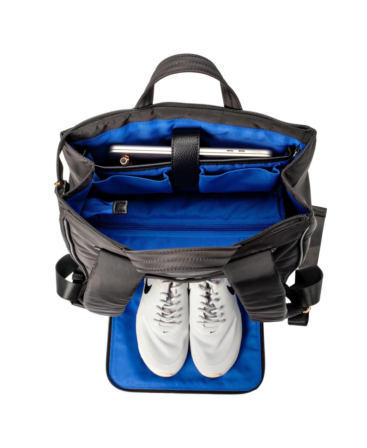 Minkeeblue Convertible Organizational Amber Backpack With Lunch Bag In Black