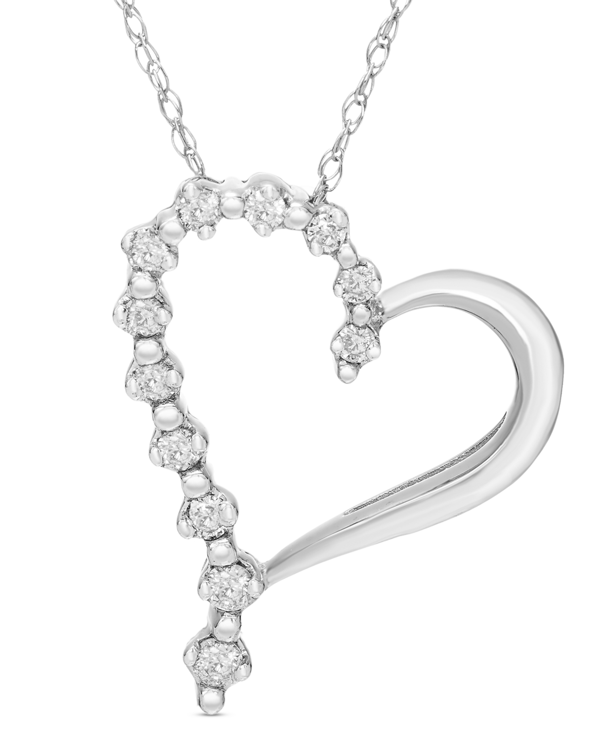 Macy's Diamond Open Heart 18" Pendant Necklace (1/6 Ct. T.w.) In 10k White , Yellow Or Rose Gold In White Gold