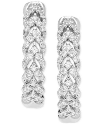 Diamond Woven Look Small Hoop Earrings (1/2 ct. t.w.) in Sterling Silver, 0.77"
